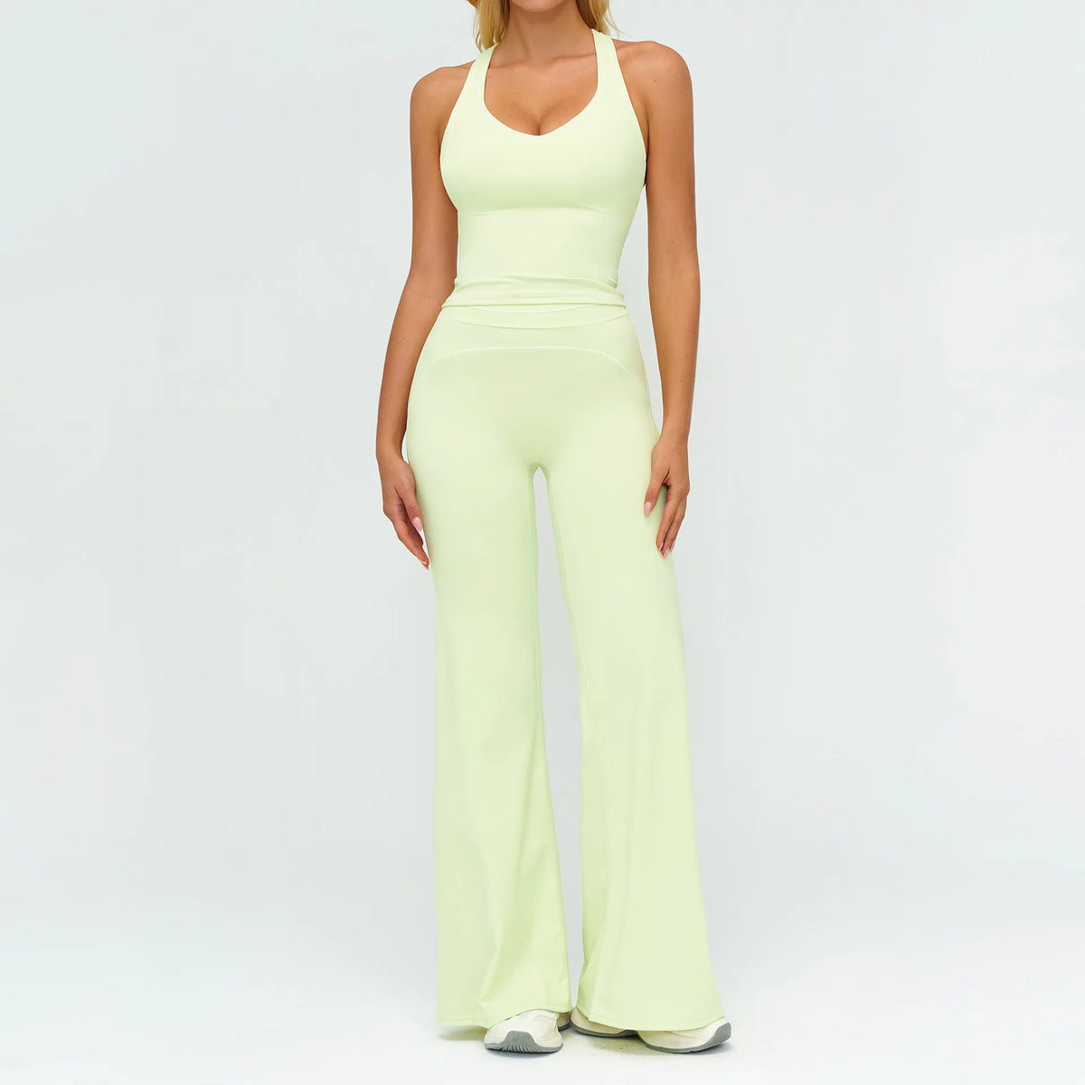 2PCS Yoga Set Gym Clothes Outdoor Sports Outfits Women Tracksuit Gym Fitness Suits Workout Long Sleeved Flared Pants Sportswear