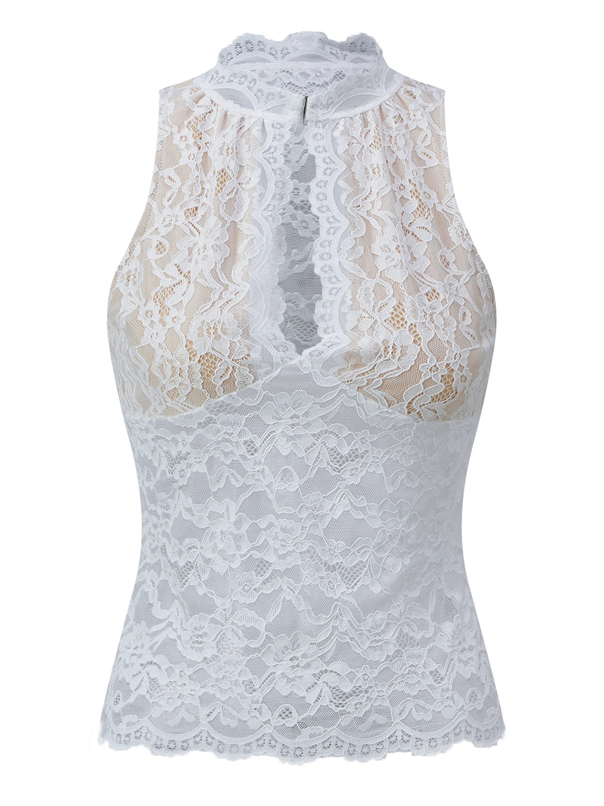 Women Retro Tank Tops Cut Out Mockneck Sleeveless Slim Fit Vest Trendy Summer Lace Corset Streetwear