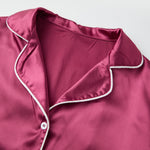 Women's Satin Two Pieces Pajama Sets Fashionable Contrast Color Trim Long Sleeve Button Down Tops with Pants Soft Sleepwear