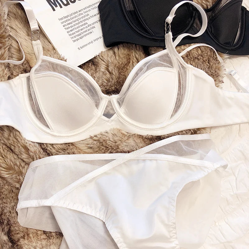 1 Set/Women Underwear Set Sexy Lace Push Up Bra French Thin Cup Comfort Brassiere Summer Mesh Breathable Bralette Lingerie Set