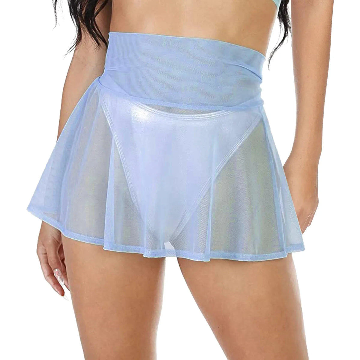 Women's Sheer Mesh A Line Mini Skirts High Waist Sheer Swimwear Cover Up Ruched Waist See Through Flowy Chiffon Wrap Mini Skirts
