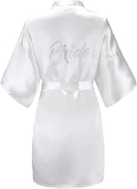 Women's Satin Kimono Robes with Rhinestones Bride Bridesmaid Short Getting Ready Wedding Dressing Gown