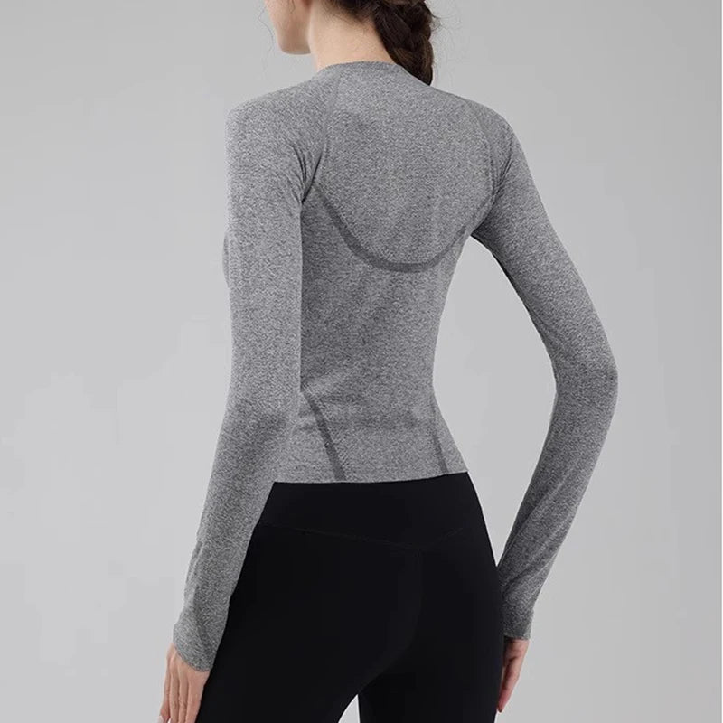 Women's round Neck Fitness Top for Autumn Running Training Pilates Yoga Workout Clothing Comfortable Training Top