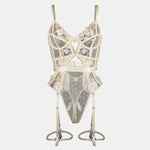 Toucheart Lace Sexy Skinny Babydoll Bodysuit Embroidery Erotic Private Adult Suit Solid Color Patchwork High Waisted Sexy Set
