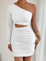 Fashion Sexy Dress Slanted Collar Single Shoulder Sleeves Hollow Slim Fit Sexy Dresses Skinny Slim Elegant Party Mini Dresses