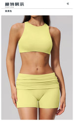 Tight Yoga Clothes Women Speed Drying Shock-absorbing Sports Vest Fitness Suits Outwear Gym Flip Waist Shorts Workout Clothes