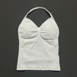 HISTELLO GYM Longline Strappy Top Women Seamless Yoga Clothing With Removable Pads V Neck Open Back Bra Workout Sports Halter