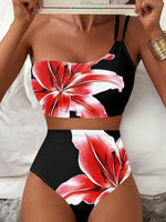 Sexy One Shoulder Swimwear Women 2026 Black White Patchwork Push Up Bra High Waist Swimsuit Beach Bathing Suit Holiday Bikini