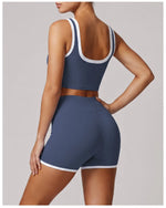 Summer Color Contrast Yoga Suit Women Shock-absorbing Sports Bra High Waist Hip Lifting Shorts Training Running Fitness Outfits