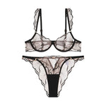 Sexy French Minimizer Bra Ultra Thin Embroidery Lace Large Bust Full Coverage Wireless Lingerie Set CA Delivery MOYISU 32-38-ABC