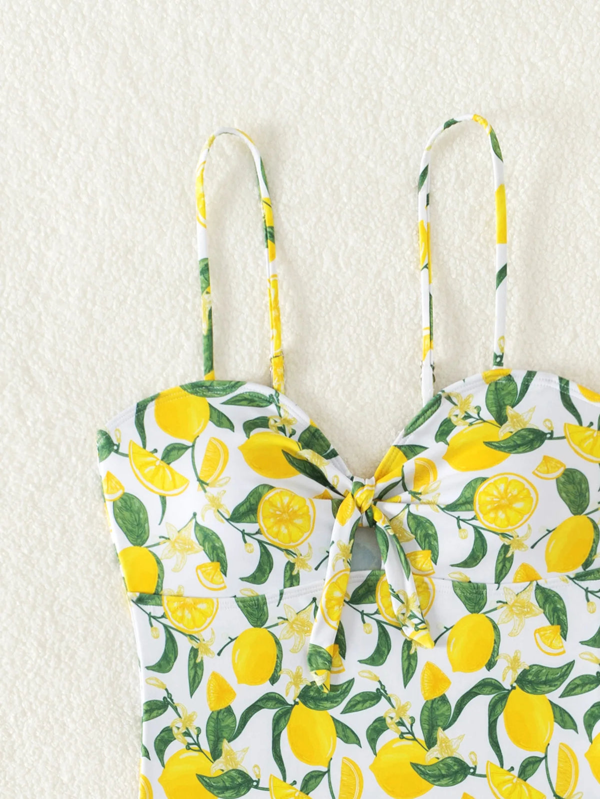 2026 New Yellow Fruit Print Bikini Suspender Backless Sexy One Piece Swimsuit High Waist Hollow Out Beach Vacation Bathing Suit