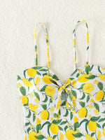 2026 New Yellow Fruit Print Bikini Suspender Backless Sexy One Piece Swimsuit High Waist Hollow Out Beach Vacation Bathing Suit