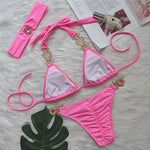 DEKA Rhinestone Love Heart Bikini Set Women Diamond SwimsuitCrystal Luxury Push Up Metal Thong Swimwear