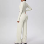 2 Pcs Women's Seamless Yoga Set Long-sleeved Wide-leg Pants Tracksuit Fitness Sports Set High-waisted Hip-lifting Slim-fit Suit