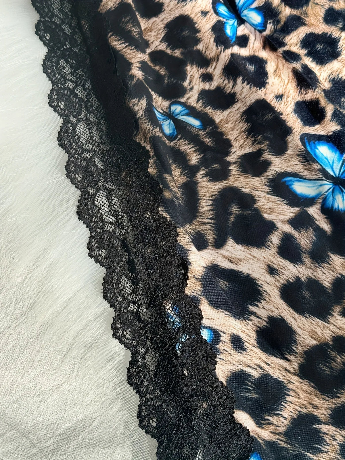 Women Leopard Print Lace Nightgown V Neck Cami Sleepwear Adjustable Spaghetti Strap Side Slit Lounge Dress