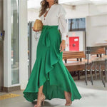 Irregular Ruffle Hem Sexy Skirt For Women Elegant Summer Wrapped Hip Fishtail Skirt High Waistband Solid Color Flowy Skirt