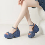 2025 New Summer Women High Heel Shoes Platform Square High Heel Ladies Sandals PU Leather Open Toe Buckle Dress Women Shoes
