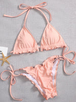 Ribbed Ruffled Frilled Brazilian Bikini Women Swimsuit Female Swimwear Two Pieces Bikini Set Halter String Bathing Suit Swim