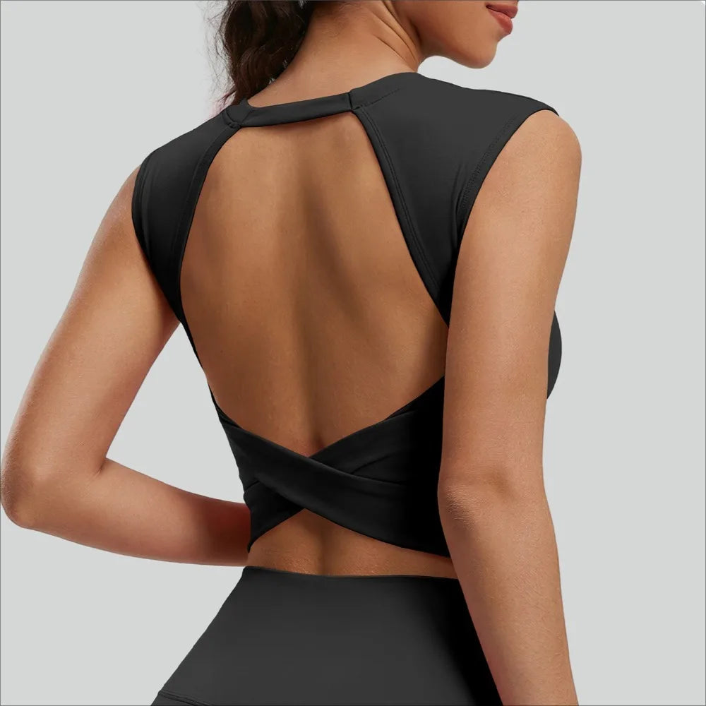 STOUREG Women's Sleeveless Twist Knot Yoga Top with Removable Bra Pads Hollow Out Breathable Sports Fitness Vest