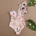 2023 Sexy One Piece Swimsuit One Shoulder RuffleSwimwear Women Bathing Suit Print Floral Beachwear Luxury Monokini