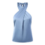 Women Satin Tank Tops Solid Color Backless Sleeveless Cross-criss Halter Vest 2026 Summer Fashion Elegant Top Streetwear