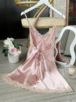 Women's Satin V-Neck Lace Trim Chemise 1-Pc Sexy Mini Nightdress