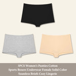 3PCS Women'sCotton Seamless Panties Sports Boxers Underwear Female Solid Color Briefs Cozy Lingerie Intimate Underpants XS-XL