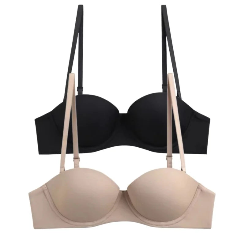 2Pcs/Set Demi Cup Bras For Women Convertible Strapless Bra Low Cut Underwear Comfort Padded Brassiere Sexy Lingerie S-XL