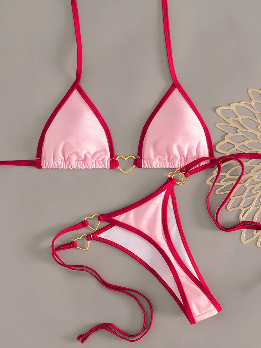XS - L Halter Mini Micro Thong Bikini Women Swimwear Female Swimsuit Two-pieces Bikini Set Metal Rings Bather Bathing Suit Swim