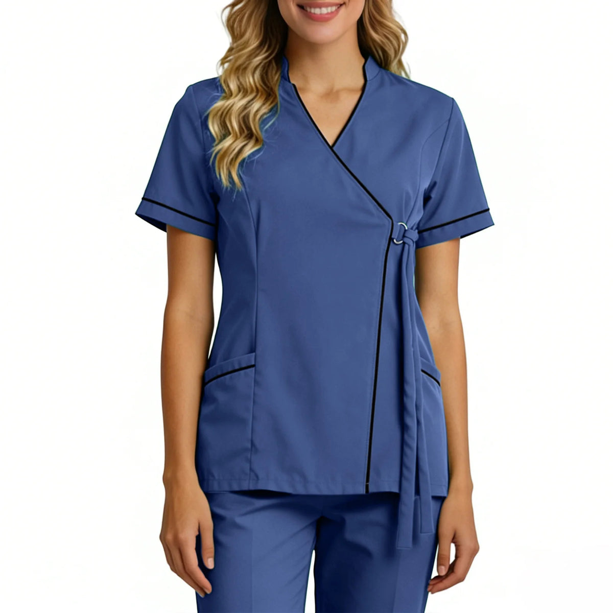 Top For Women Soft V Neck Open Front Scrub Tops Stretchy Short Sleeve Side Tie Shirts ropa de mujer