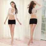 Candiway Cosplay Halter Mini Dress Lingerie Garter Lace Sleeve Babydoll Erotic TEACHER Skirt Cross top Bodysuit FANCY
