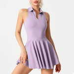 Quick Dry Tennis Dresses Women Turn Down Collar Golf Pleate Skirt Dress Pockets Fitness Shorts 2 Piece Tennis Yoga Suits