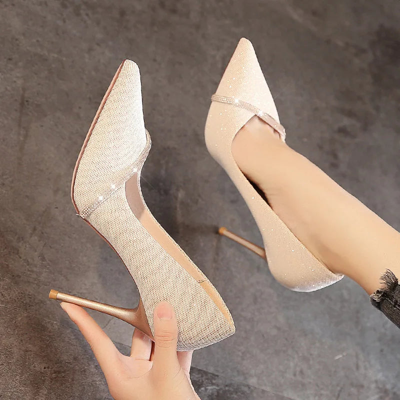 High Heels Women withSpring and Autumn Pointy Women's Shoes Dress Wedding Shoes Temperament Banquet Single Shoes