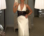 Summer Backless Sexy Long Dresses Women's Gown Patchwork Lace Halter V Neck Sleeveless High Waist Elegant Vestidos Para Mujer
