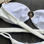 Solid White Texture Metal Ring Swimwear Bandeau Bikini Micro Mini Thong Sexy Swimsuit Women 2026 Bather Brazilian Bikinis Sets