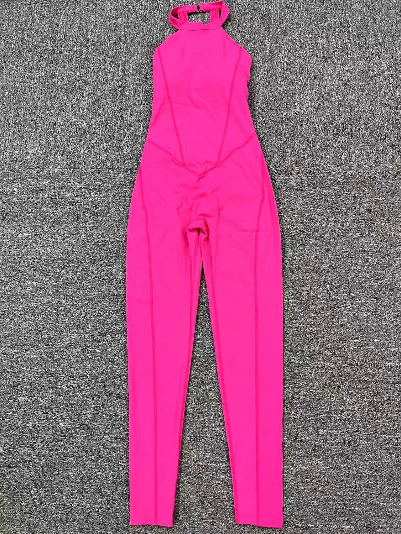Seamless Yoga Jumpsuits Sports Fitness Peach Hip-lifting Backless Buckle One-Piece Training Gym Workout Tracksuits for Women