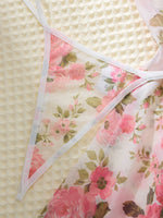 Ladies Pink Cute Floral Semi-Transparent Sleepwear with Lace Design Elegant Comfortable Girlhood Style Nightgown
