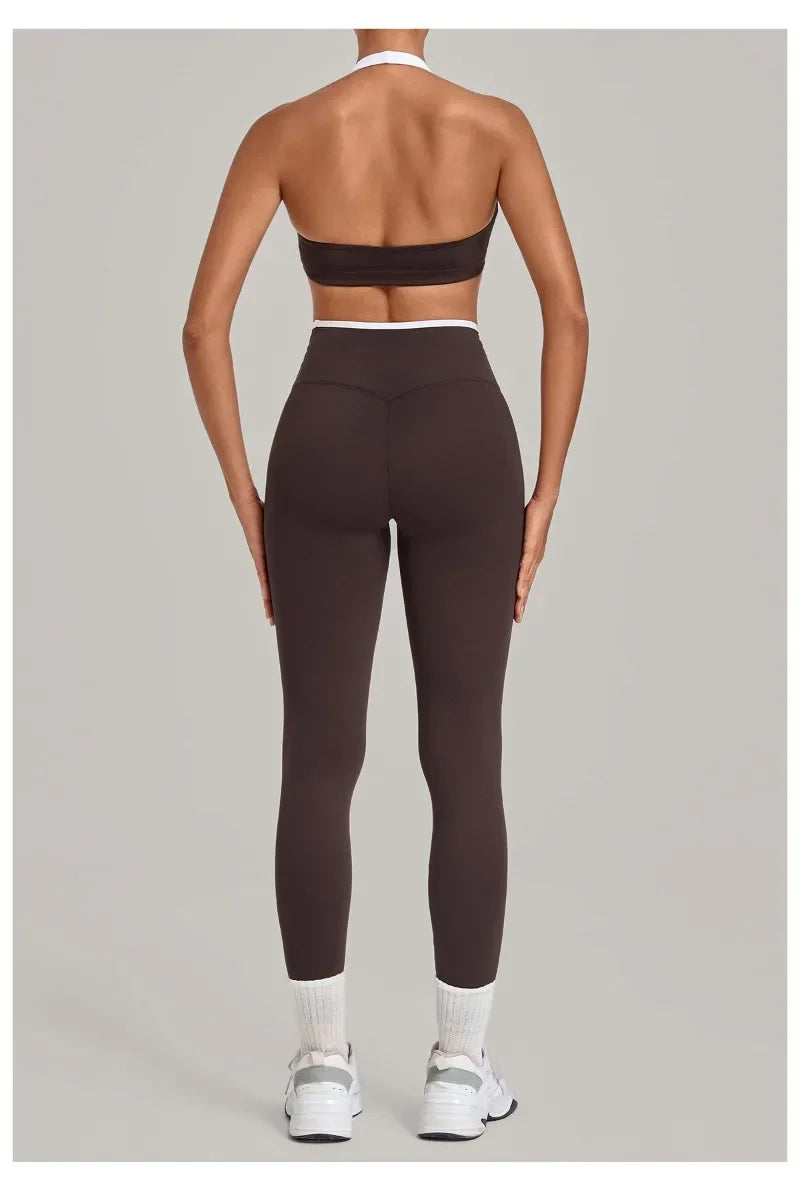 Women's Seamless Yoga Sets Sports Fitness Sleeveless Vest Hip-lifting Slim Fit Pants Suits Workout Gym Training Running Sets
