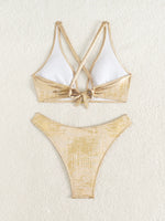 DEKA New Summer Gold Push Up Swimwear Brazilian Bikini Set Back-Crossed Backless Bikini Women Solid Split Waist Beach Vacation