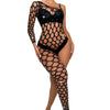 Rhinestone Asymmetrical Fishnet Bodystocking Sexy Lingerie One Sleeve Leg Sheer Mesh Body Stockings Sparkle Nightwear Clubwear