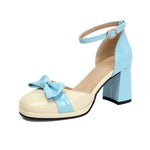 Plus Size 32-48 Mary Jane Heels Shoes Women Bow Decor Ankle Strap Platform Chunky Block Heel Sweet Lolita Pumps