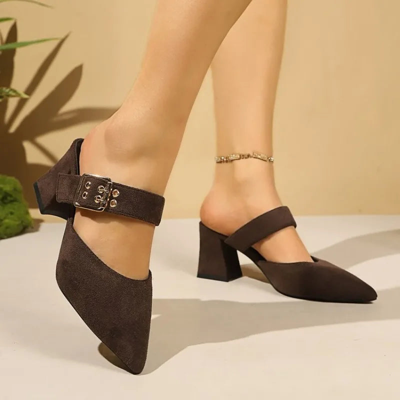 Fashion Women Buckle Strap Decor Pointed Toe Slingback Sandals Lady Summer Casual GoingSlippers Party Shoes Sandals