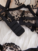 Valentine's Day Ladies Black Forest Wave Lace Sexy Underwear Set Romantic Floral Trim Bustier Nightgown for Women