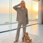 Autumn Winter Solid Color Soft Skin Friendly Fleece Warm Two Piece Homewear Sleepwear Women Dralon Couple Pajamas