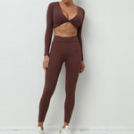 1/2Pcs Pad Long Sleeve Crop Tops Women Gym Yoga Set Sport Gym Scrunch V Back Fitness Leggings Workout Pant Active Suits
