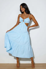 Spaghetti Strap Vacation Long Dress For Women Summer 2025 Fashion Elegant Sleeveless Backless Hollow Out Vestidos Party Dresses