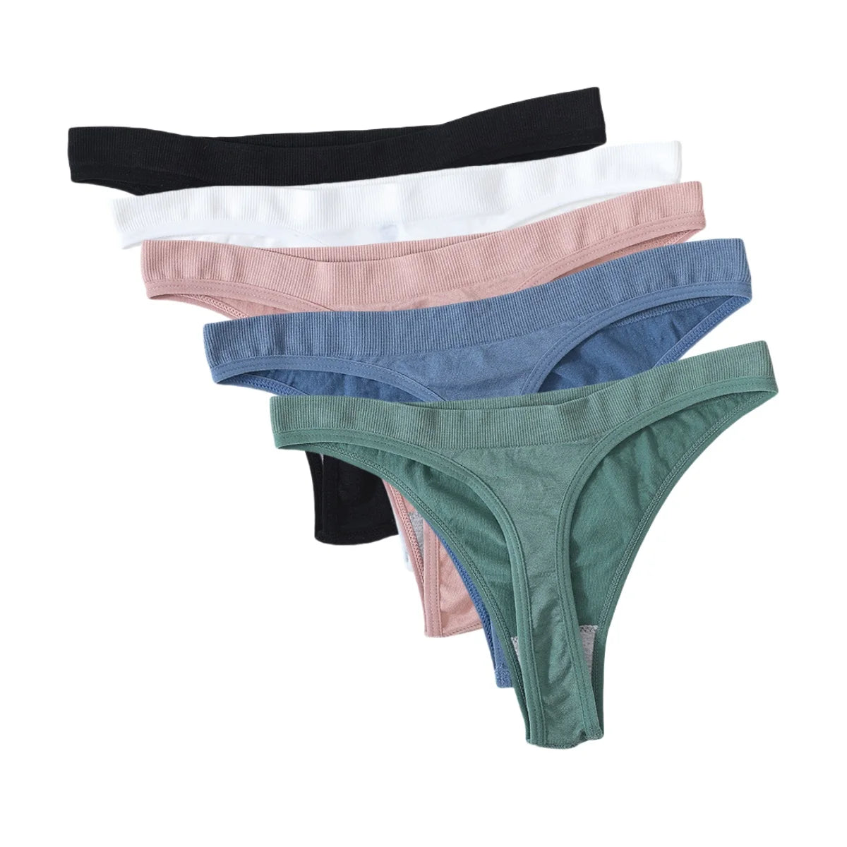 5Pcs/Set Women Brazilian Panties High Waist Thongs G-string Female Underpants Solid Color T-back Underwear Sexy Lingerie M-XL