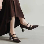 2026 Metal Buckle Hollow Sandals Office girl PointedThin Heel Patent Leather Fashion Single Shoe 35-42 Big Size Women Shoes