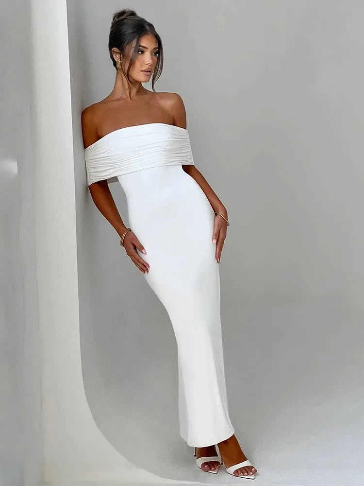 Temperament Slim Strapless Long Dress Women Solid Color Sexy Off-shoulder Backless Package Hip Sleeveless Club Party Dresses