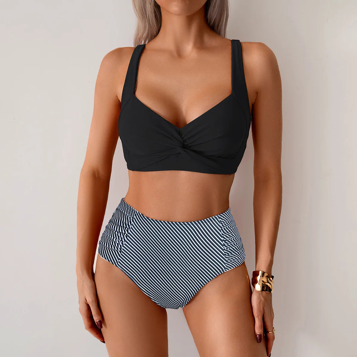 2026 Sexy Black Two Piece Swimsuit Women Solid Push Up Padded Bikini Set Beachwear Summer Swimwear High Cut Bathing Suit Biquini